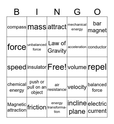 Physical Science  Bingo Card