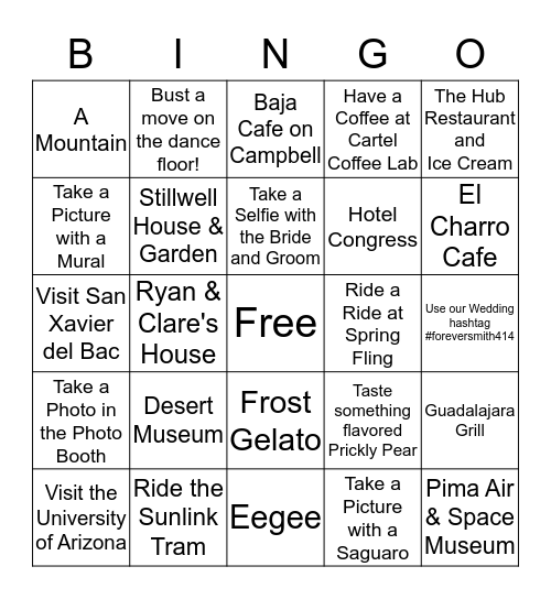 The Smith Wedding Bingo Card