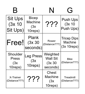 Fitness Bingo Card