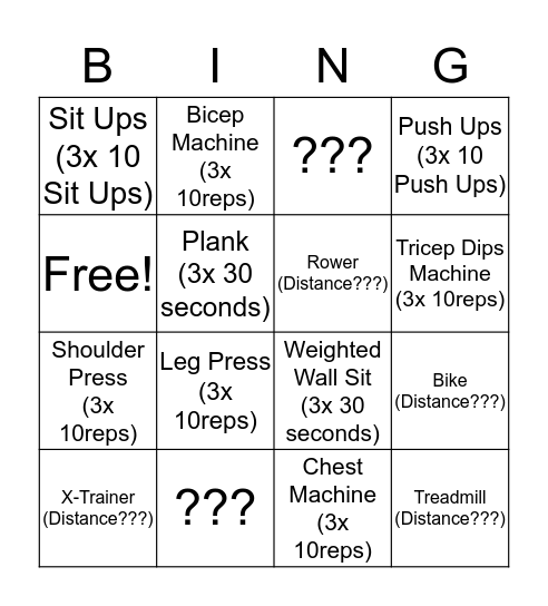 Fitness Bingo Card