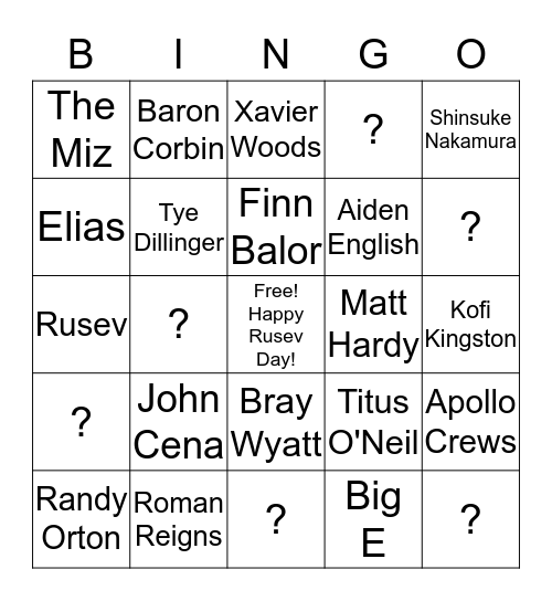 Royal Rumble Bingo Card