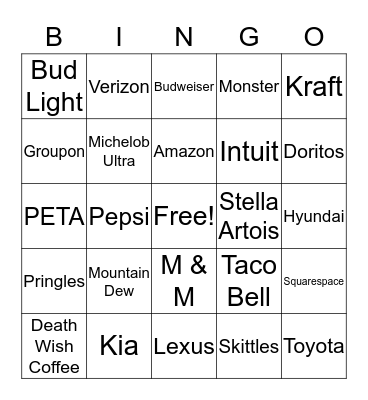 Super Bowl Bingo Card