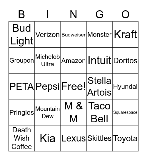 Super Bowl Bingo Card