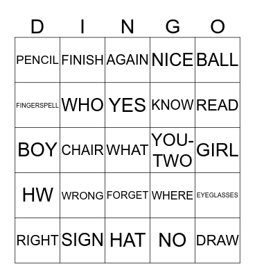 ASL 1 CARD 4 Bingo Card