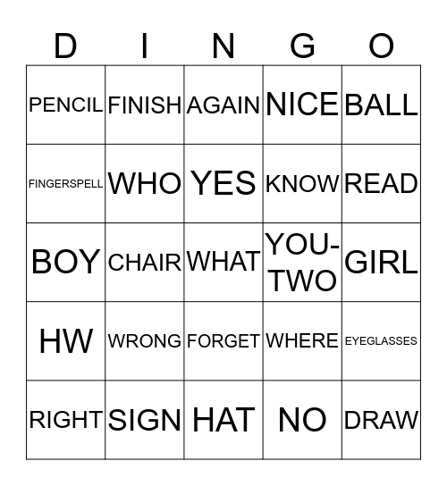 ASL 1 CARD 4 Bingo Card