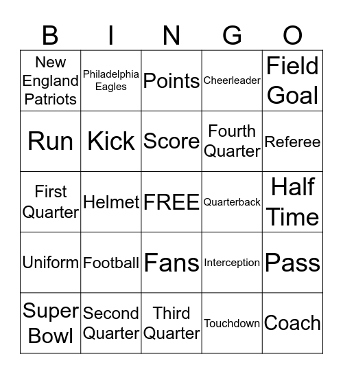 Football and Valentine's Day Bingo Card