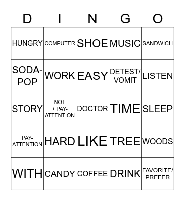 ASL 1 UNIT 2 CARD 5 Bingo Card