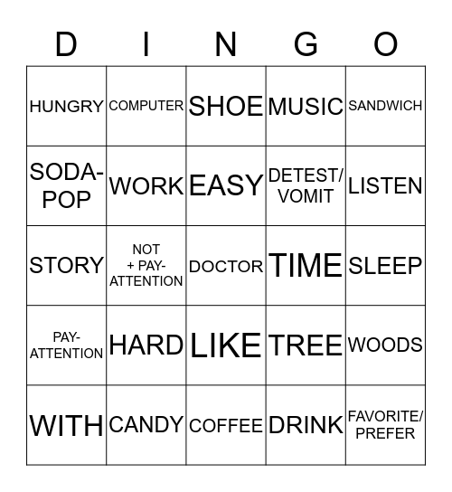 ASL 1 UNIT 2 CARD 5 Bingo Card