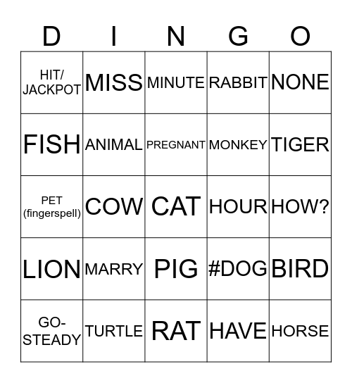 ASL 1 UNIT 3 CARD 6 Bingo Card