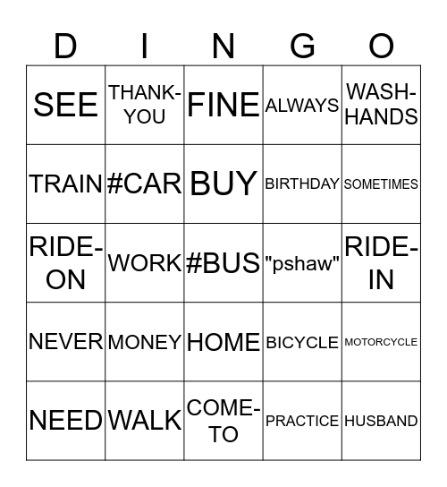 ASL 1 UNIT 3 CARD 7 Bingo Card