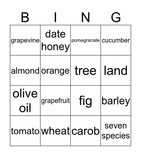 Tu B'Shevat Bingo Card