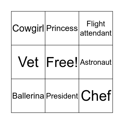 Barbie's Careers Bingo Card