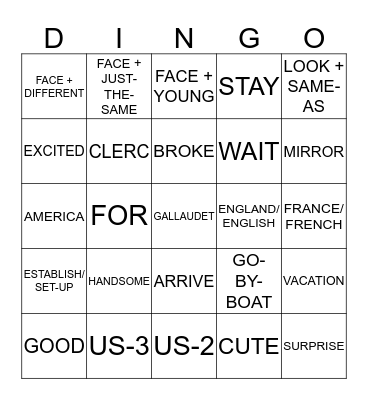 ASL 1 UNIT 4 CARD 6 Bingo Card