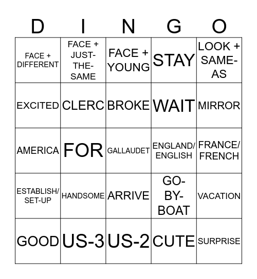 ASL 1 UNIT 4 CARD 6 Bingo Card