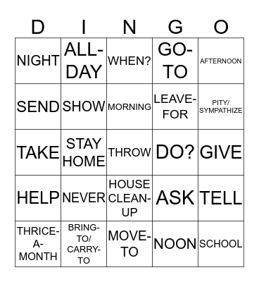 ASL 1 UNIT 5 CARD 2 Bingo Card