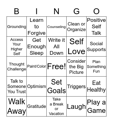 Coping Skills Bingo Card