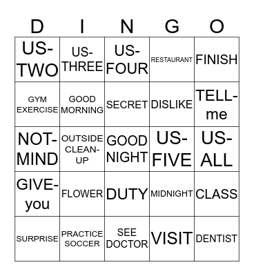 ASL 1 UNIT 5 CARD 6 Bingo Card
