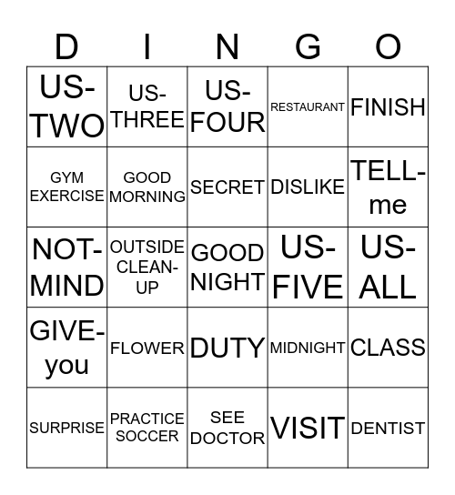 ASL 1 UNIT 5 CARD 6 Bingo Card