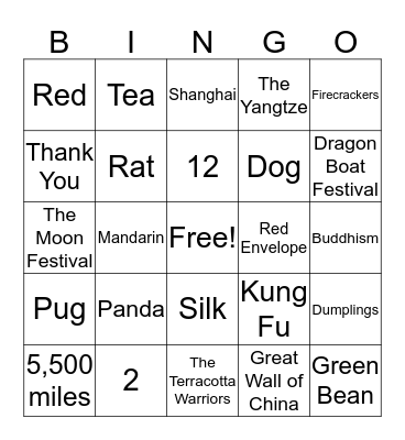 Chinese Heritage Camp  Bingo Card