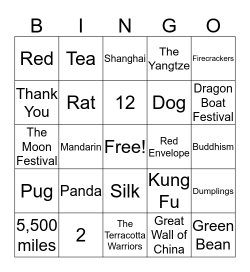 Chinese Heritage Camp  Bingo Card