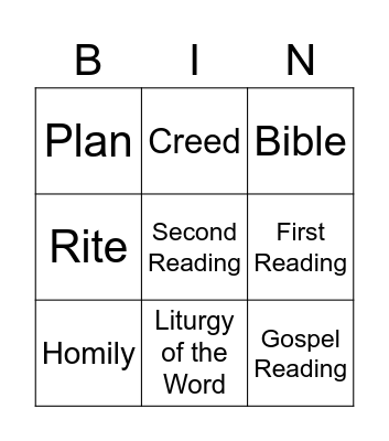 Parts of Mass BINGO Card