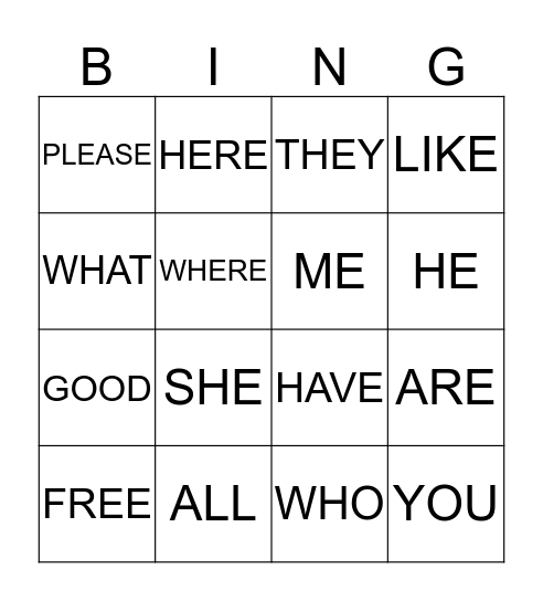 Primer Sight Words Bingo Card