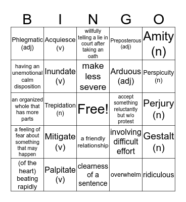 Vocabulary IV Bingo Card