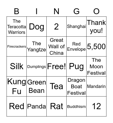Chinese Heritage Camp  Bingo Card