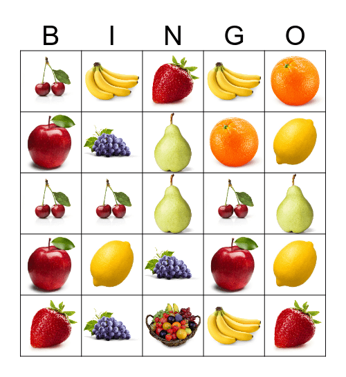 Fruits and Vegetables Bingo  Bingo Card