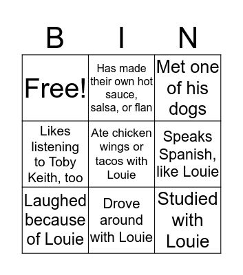 Louie <3 Bingo Card