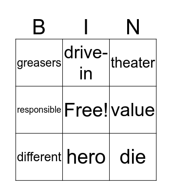 The Outsiders Bingo Card