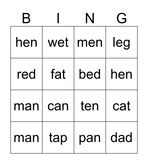 CVC Bingo Card