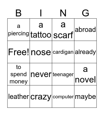 GCSE 1 Bingo Card