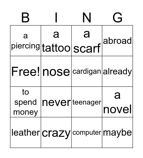 GCSE 1 Bingo Card