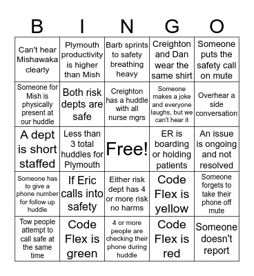 Safety Huddle Bingo Card