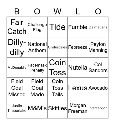 BOWL-O Bingo Card