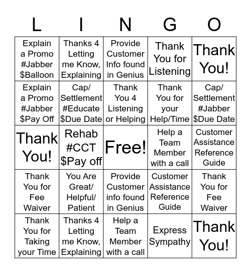 Appreciation Bingo Card