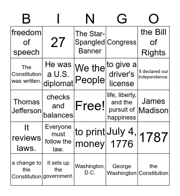 Documents of Freedom Bingo Card