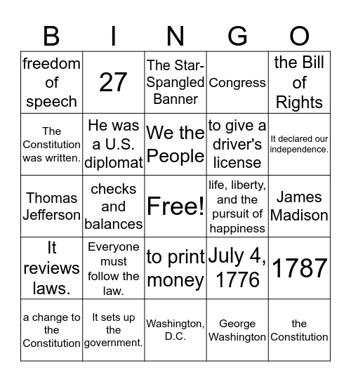 Documents of Freedom Bingo Card