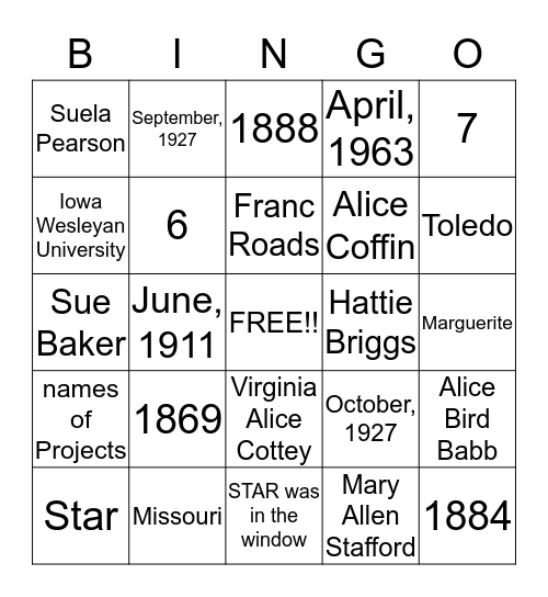 Founders Day Bingo Card