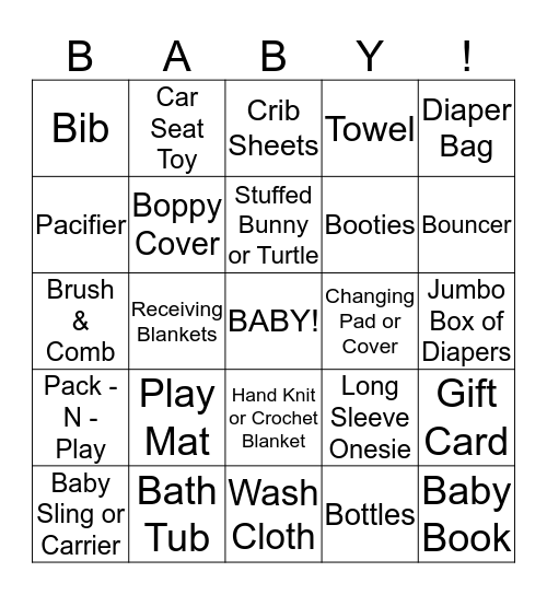 Baby Alyson Bingo Card