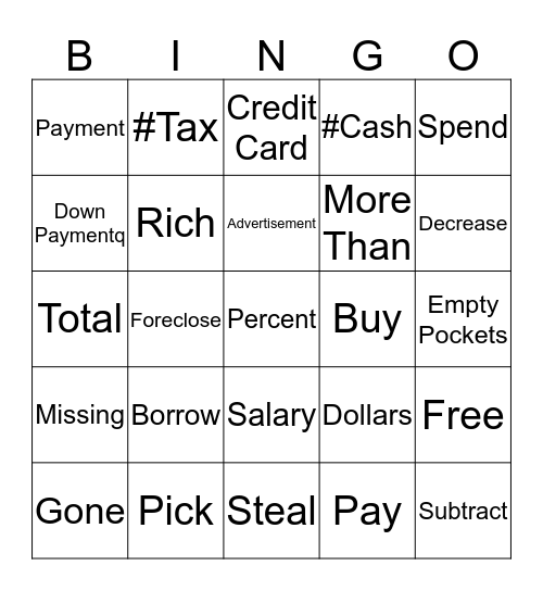 Money List 1 & 2 Bingo Card