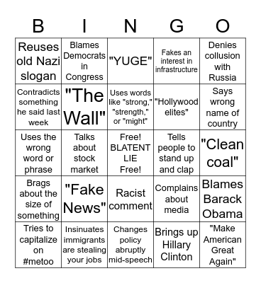Trump State of the Union Bingo Card