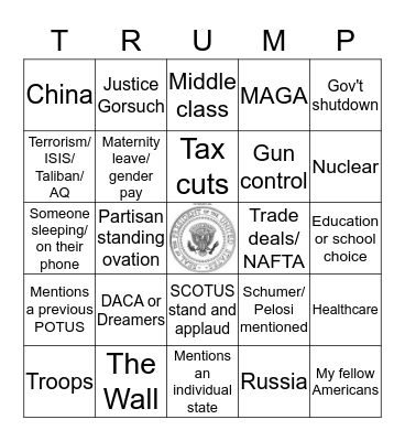 SOTU 2018 #1 Bingo Card