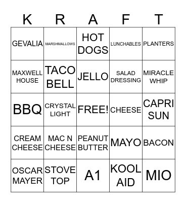 KRAFT BINGO Card