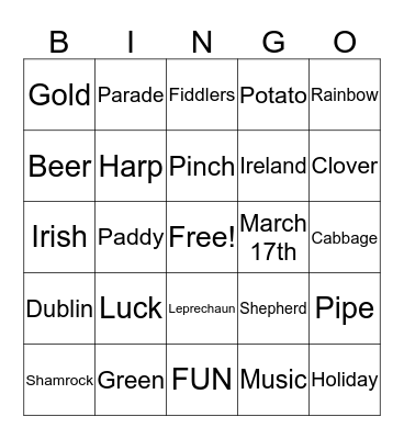 St. Patrick's  Bingo Card