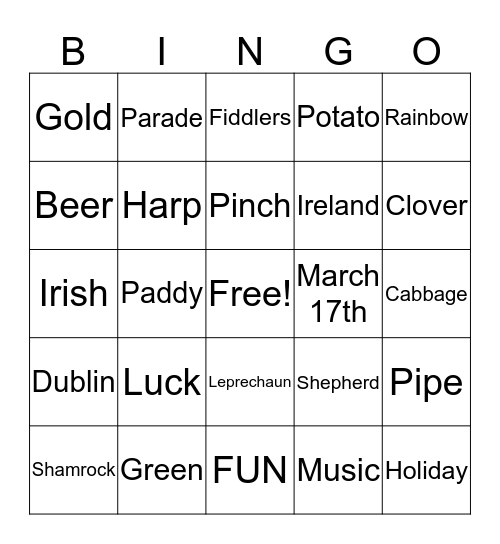 St. Patrick's  Bingo Card