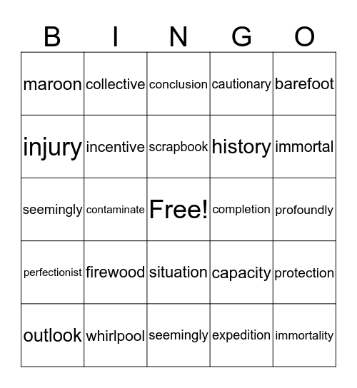 Lesson 9 word practice Bingo Card