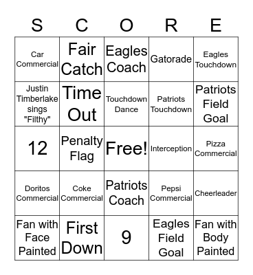 Superbowl Bingo Card