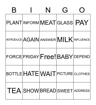 Lesson 6 BINGO Card